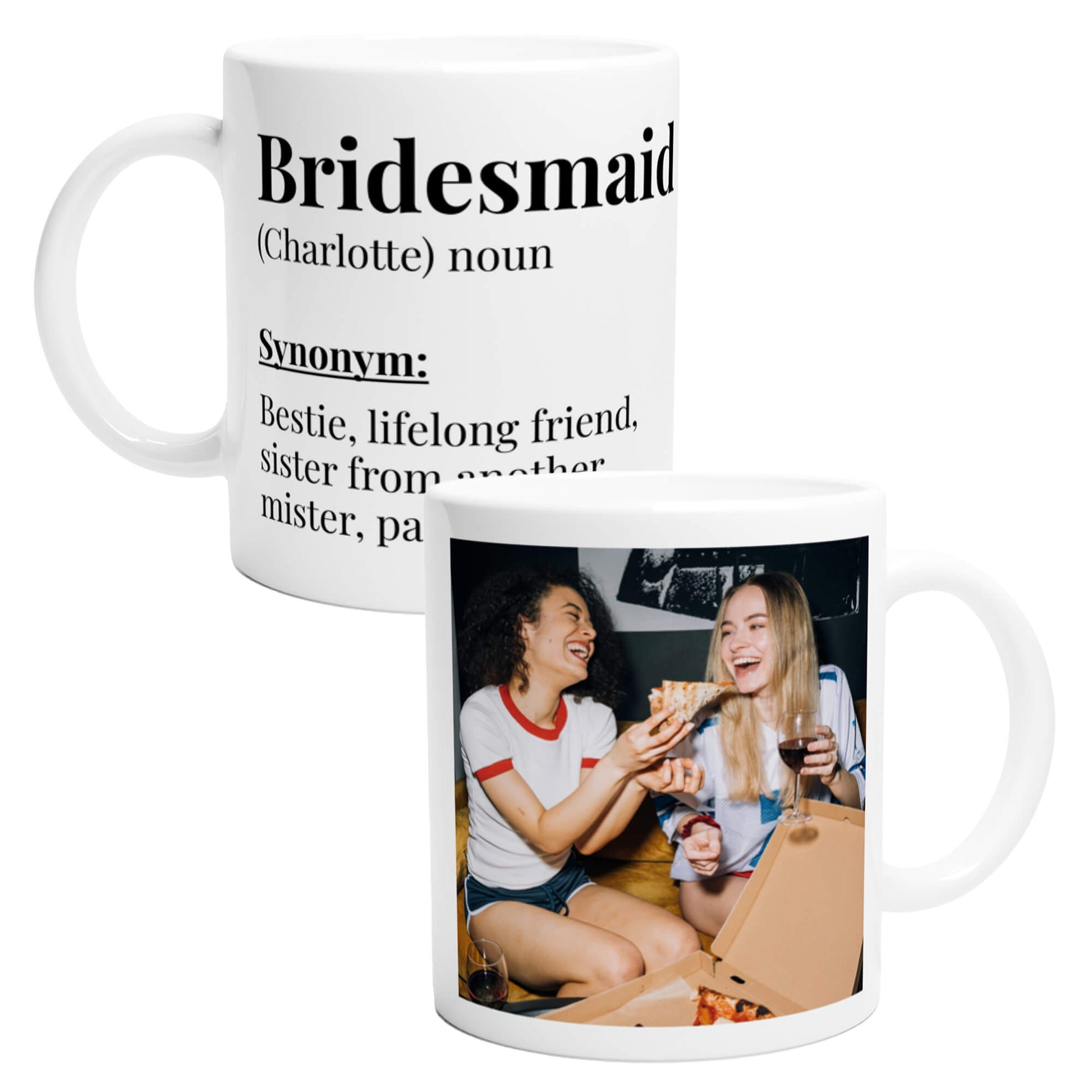 Bridesmaid dictionary definition personalised photo mug