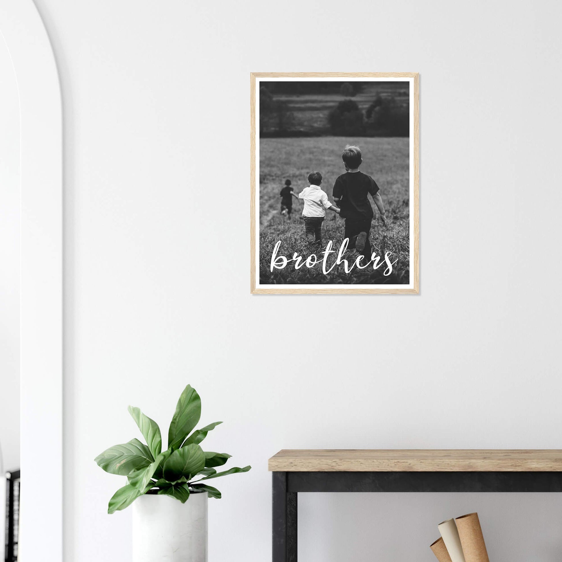 Brothers personalised photo print in wood frame 18x24 inches