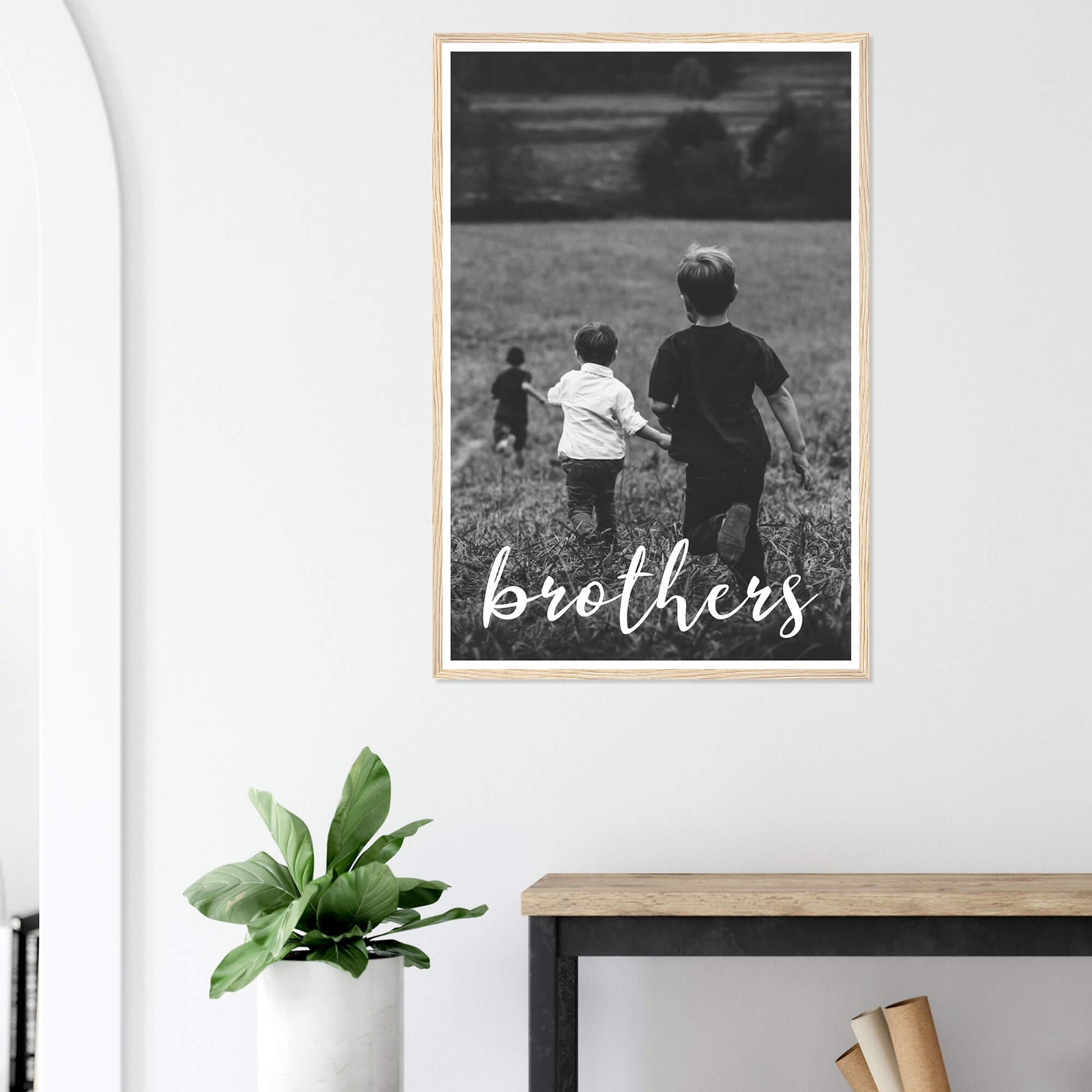 Brothers personalised photo print in wood frame 24x36 inches