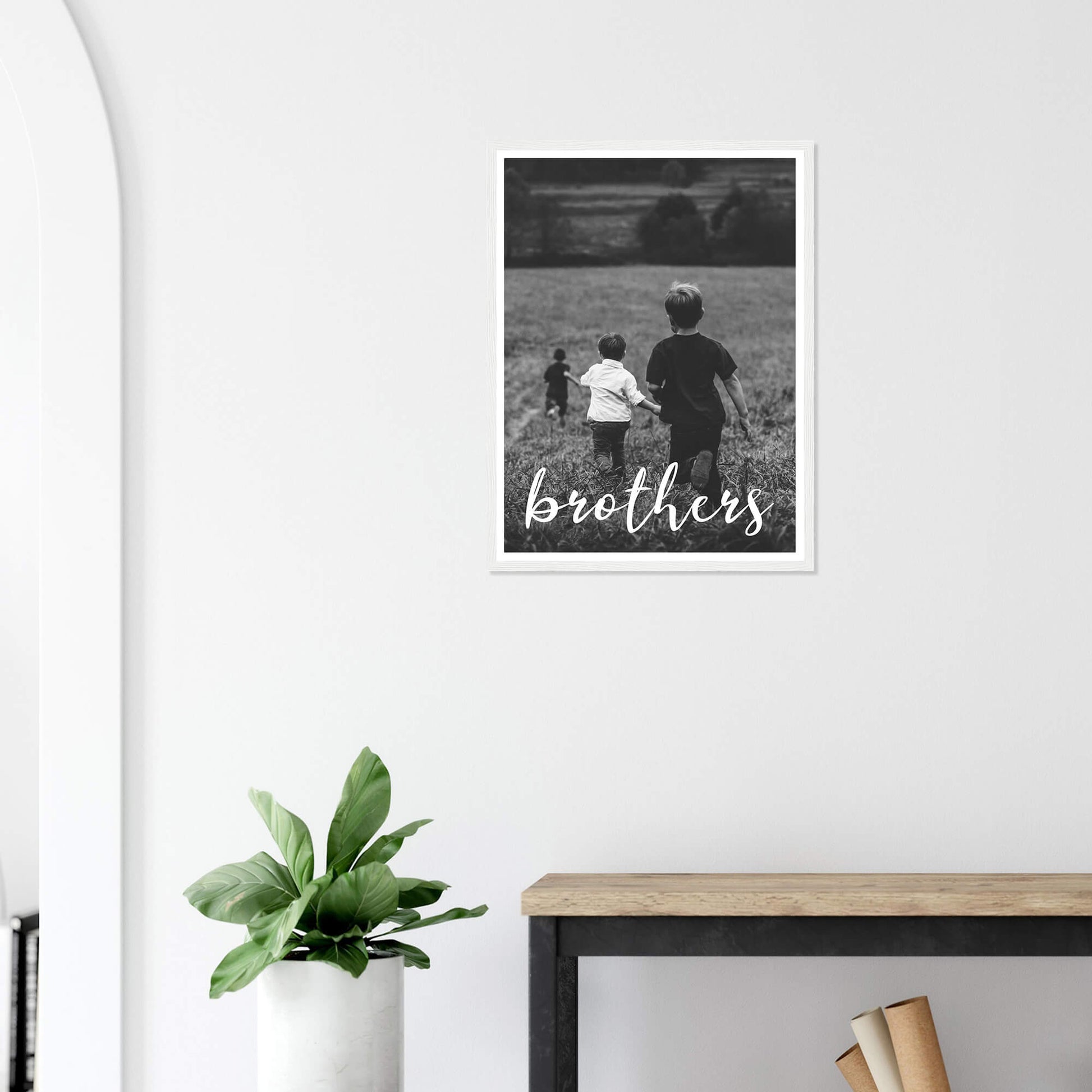 Brothers personalised photo print in white frame 18x24 inches