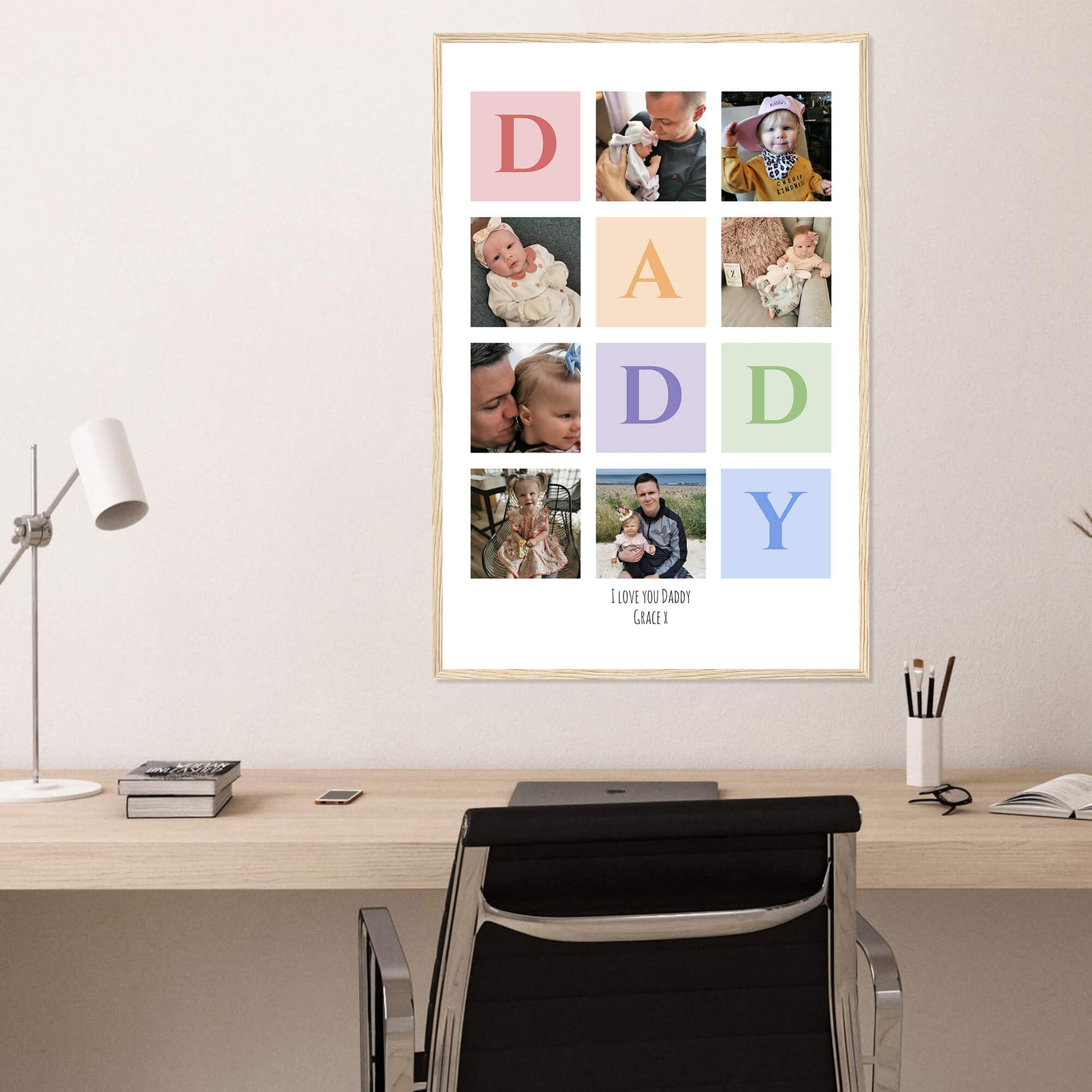 I love you Daddy collage print in wood frame 24x36 inches