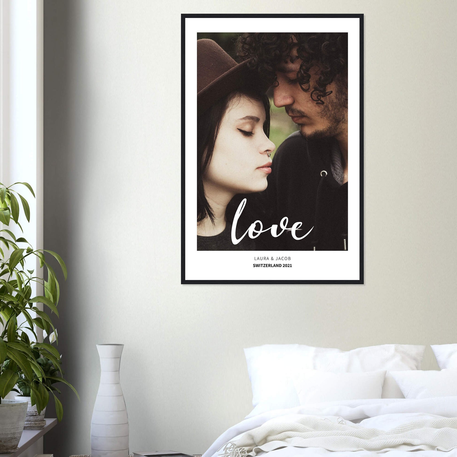 Love personalised photo print in black frame 24x36 inches