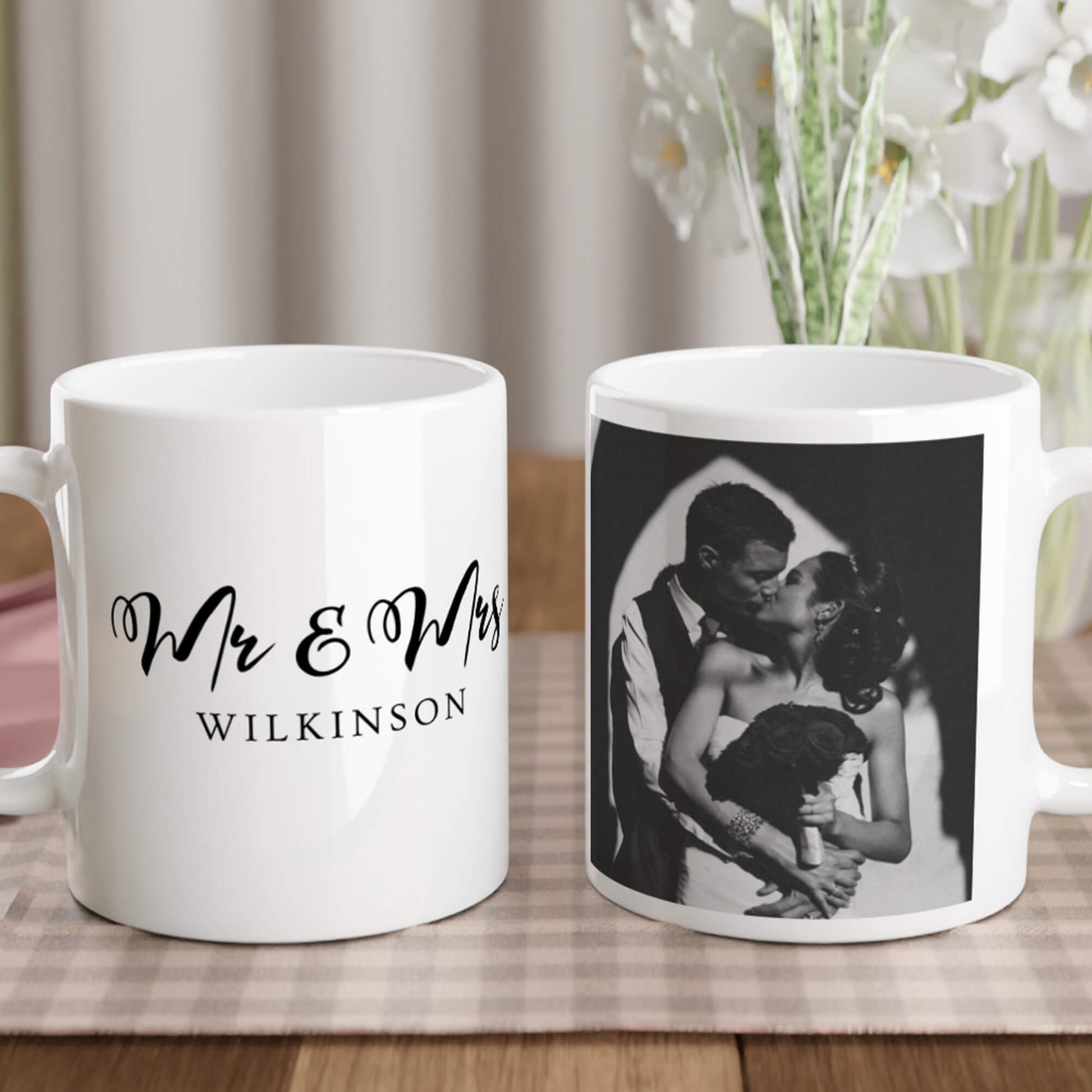 Mr & Mrs personalised wedding mug - lifestyle image