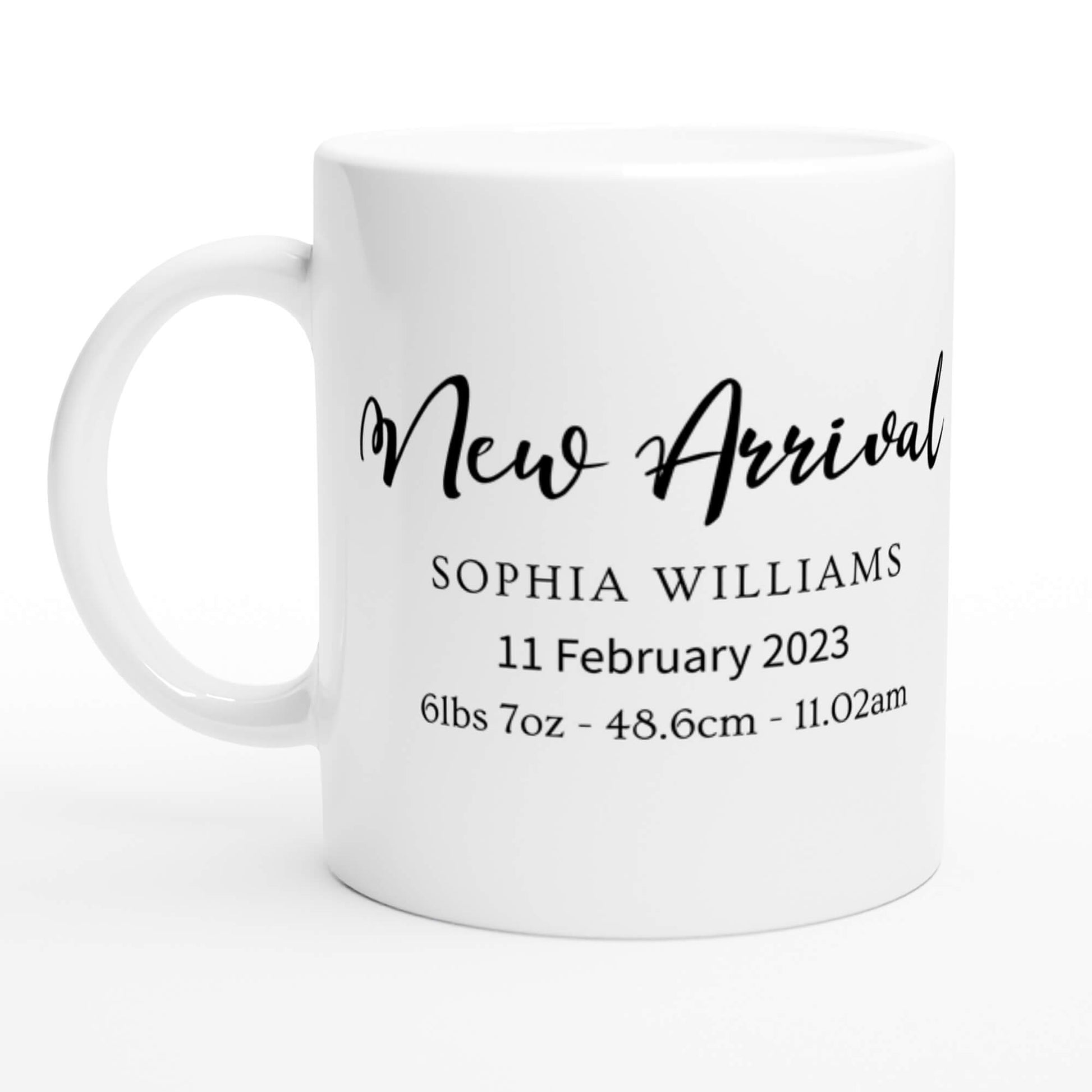 Baby birth stats mug - new arrival text preview