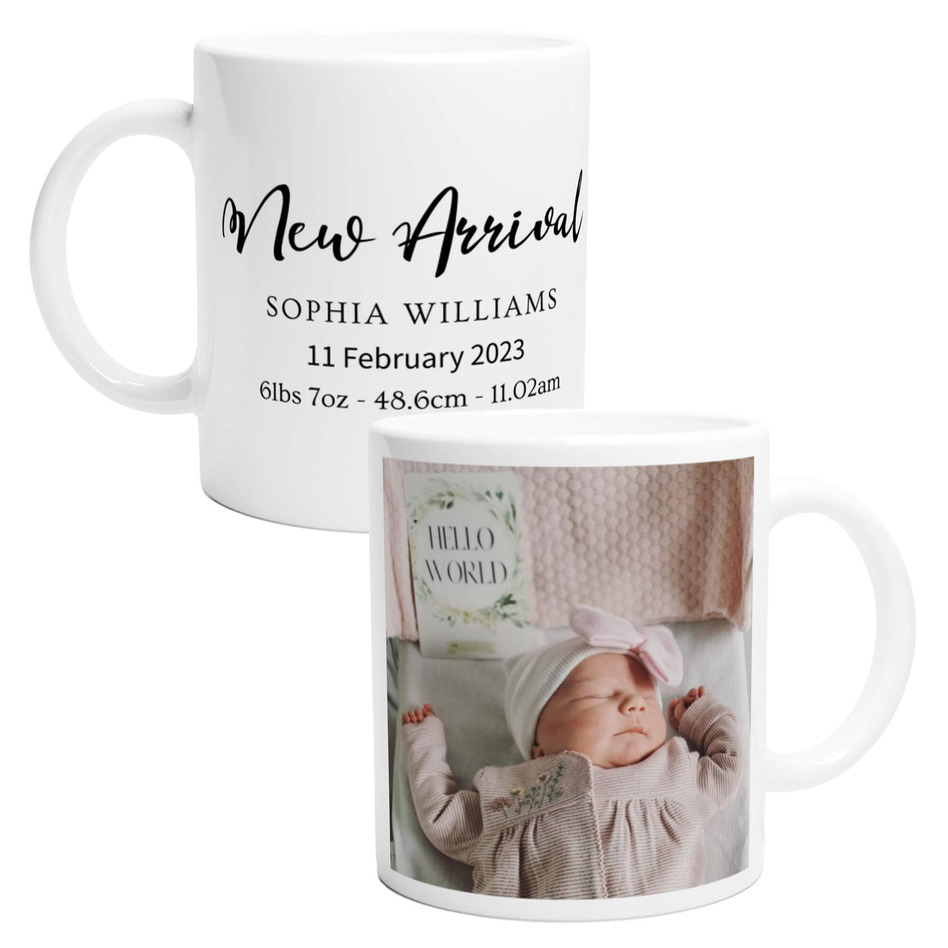 Baby birth stats personalised photo mug