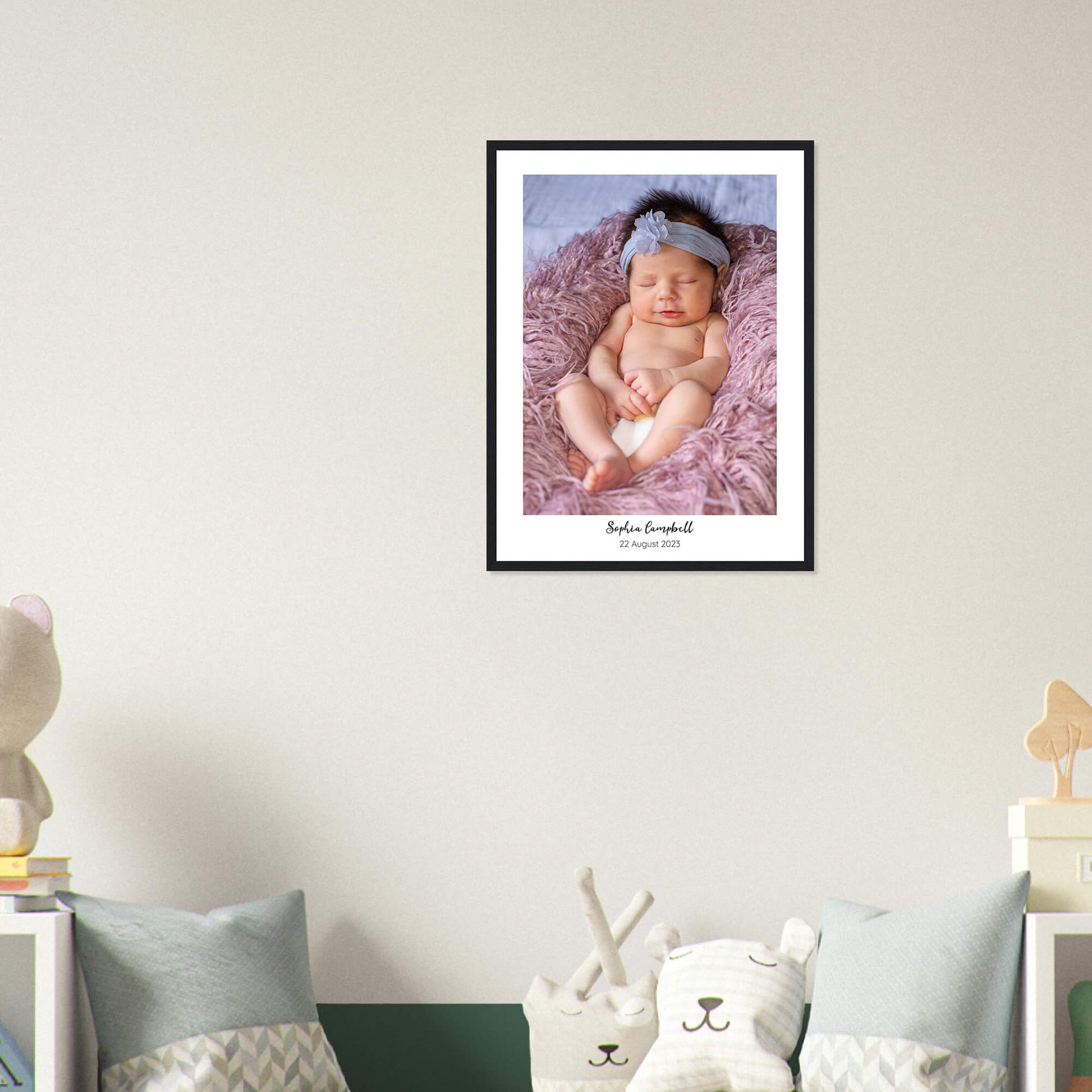 New baby personalised photo print in black frame 18x24 inches