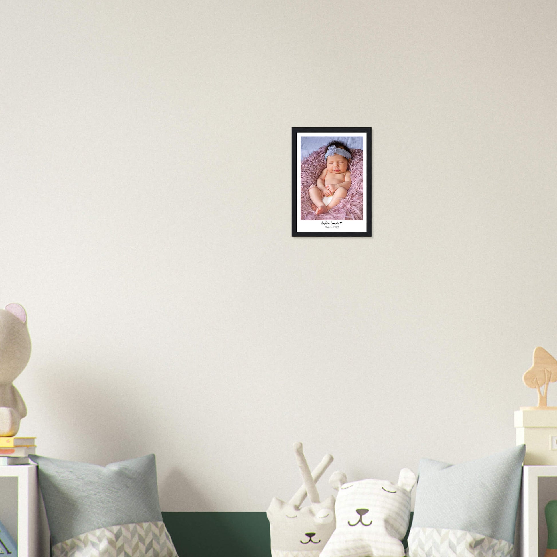 New baby personalised photo print in black frame 8x12 inches