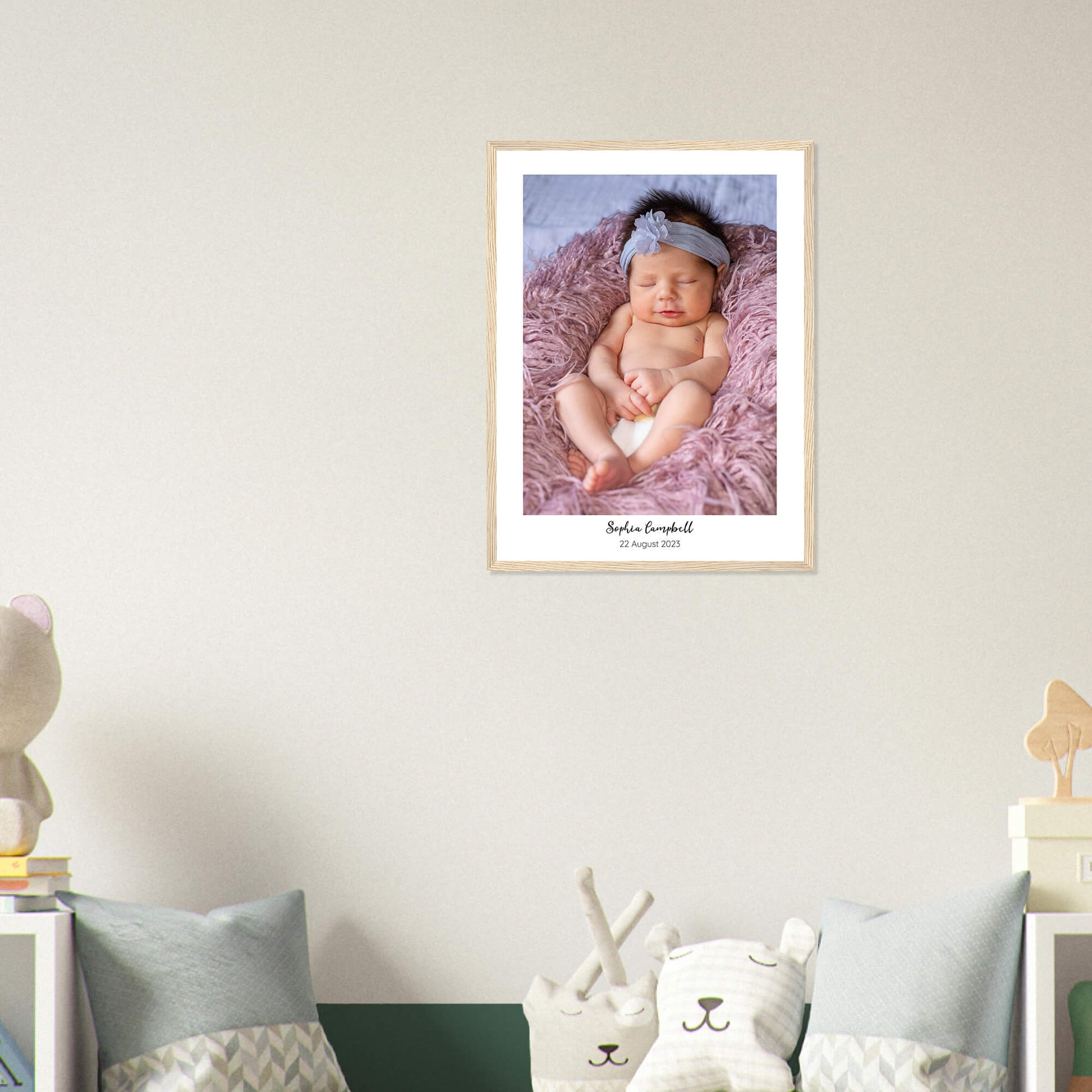 New baby personalised photo print in wood frame 18x24 inches