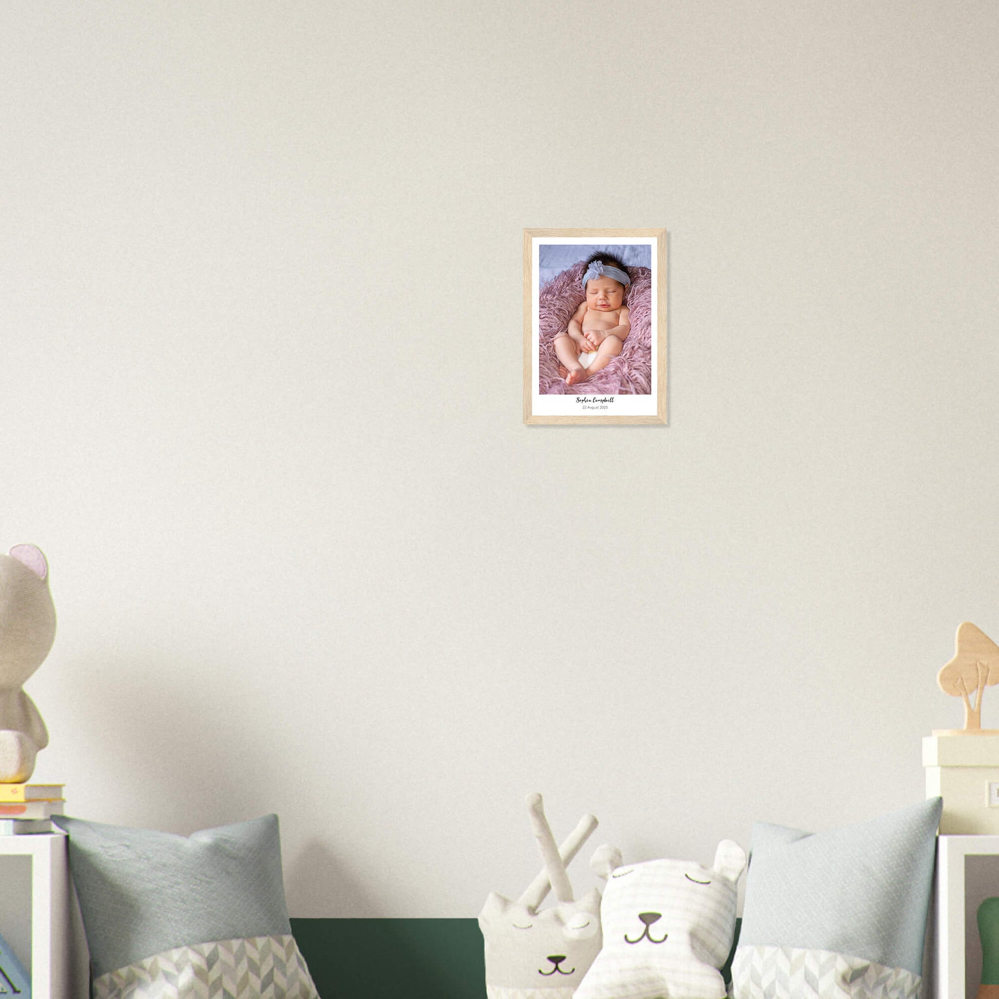 New baby personalised photo print in wood frame 8x12 inches