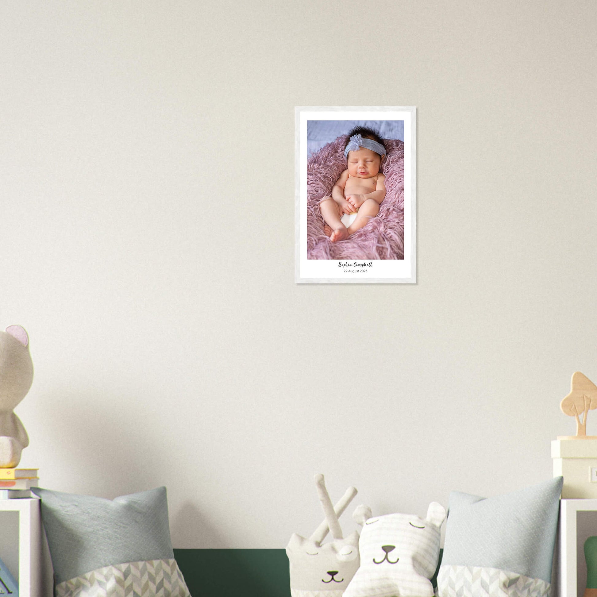 New baby personalised photo print in white frame 12x18 inches