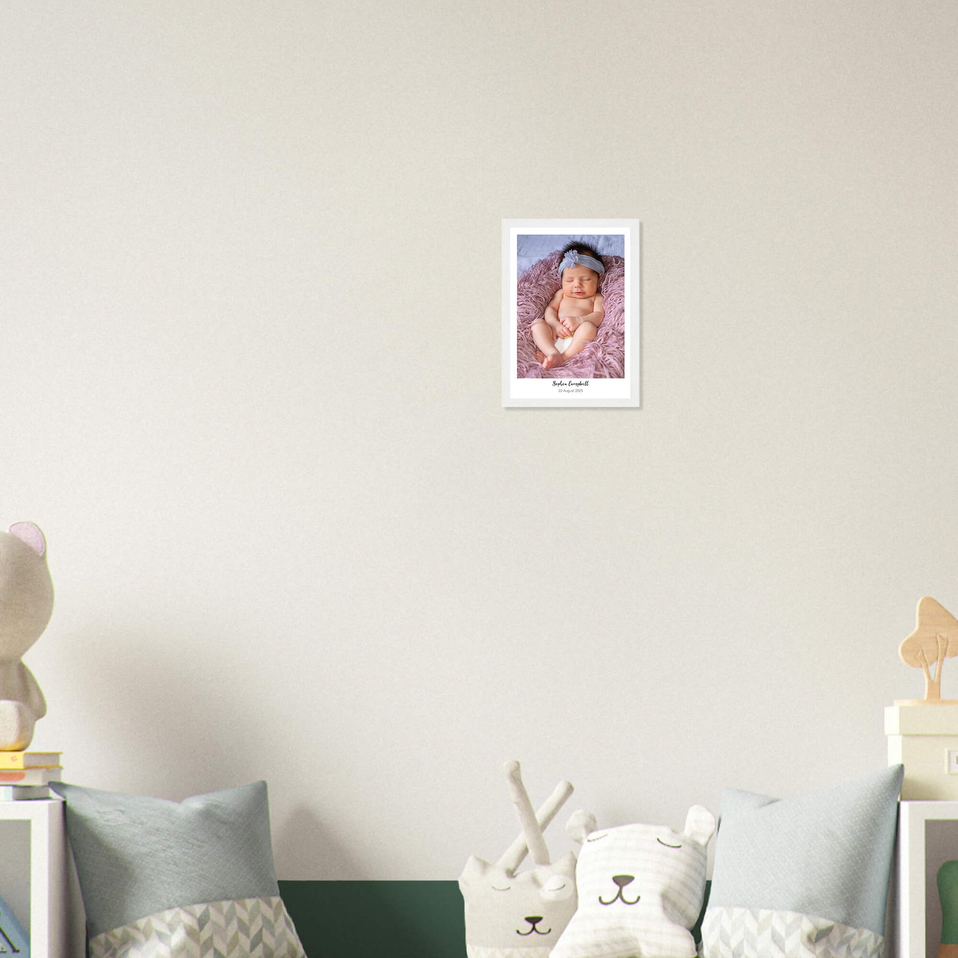 New baby personalised photo print in white frame 8x12 inches