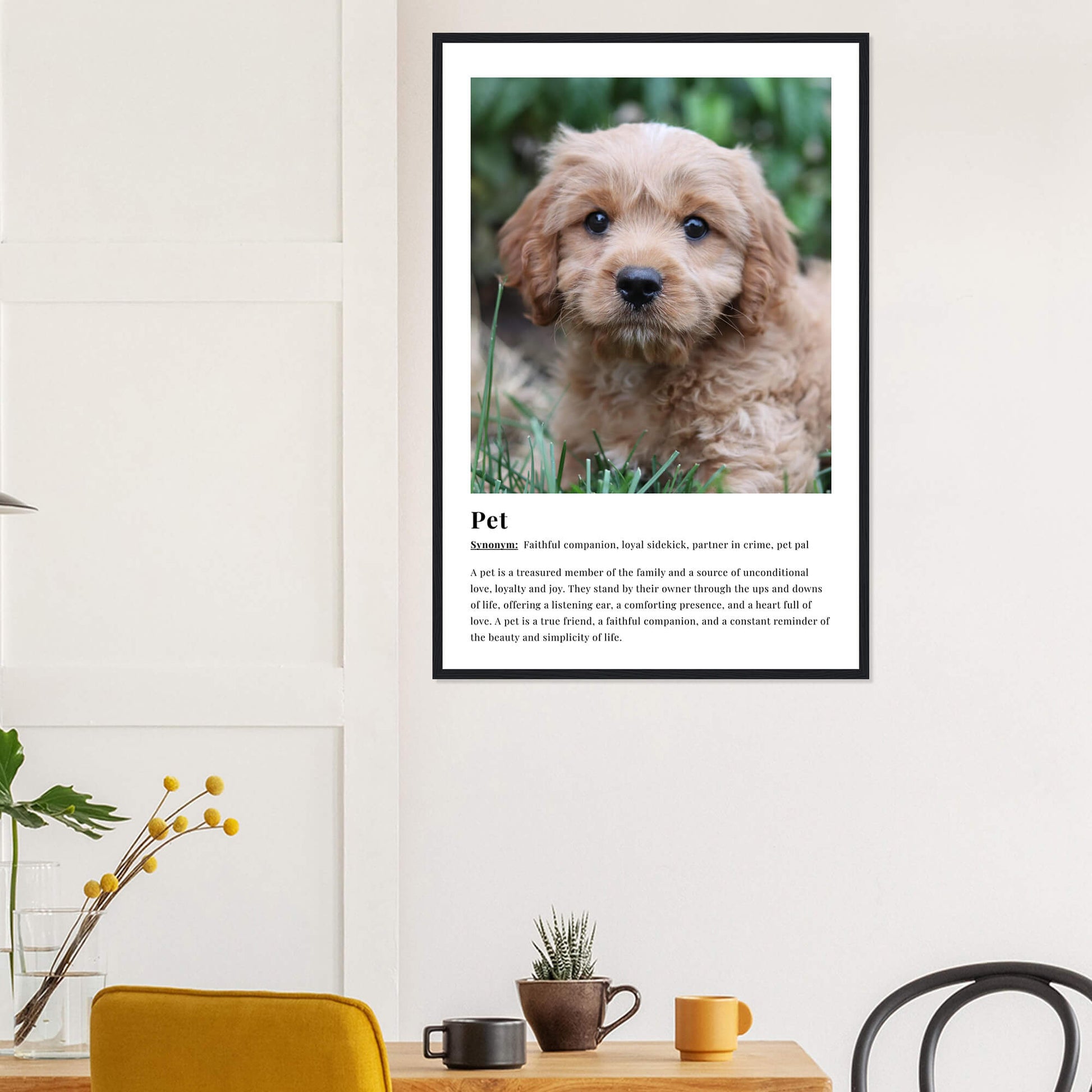 Pet dictionary definition print in black frame 24x36 inches