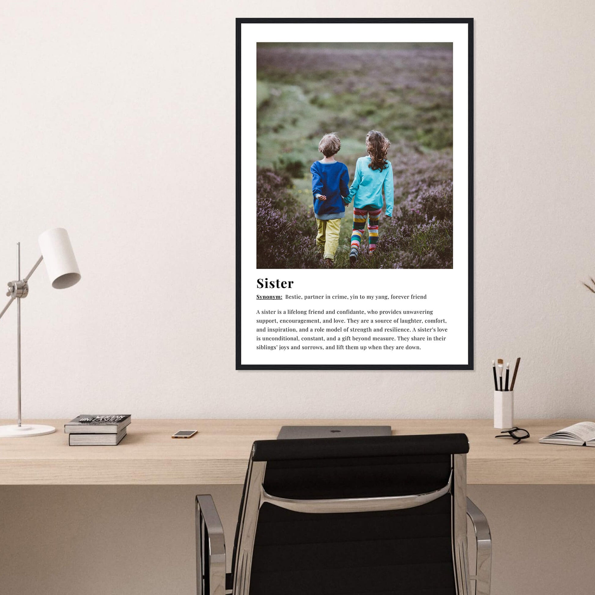 Sister dictionary definition print in black frame 24x36 inches