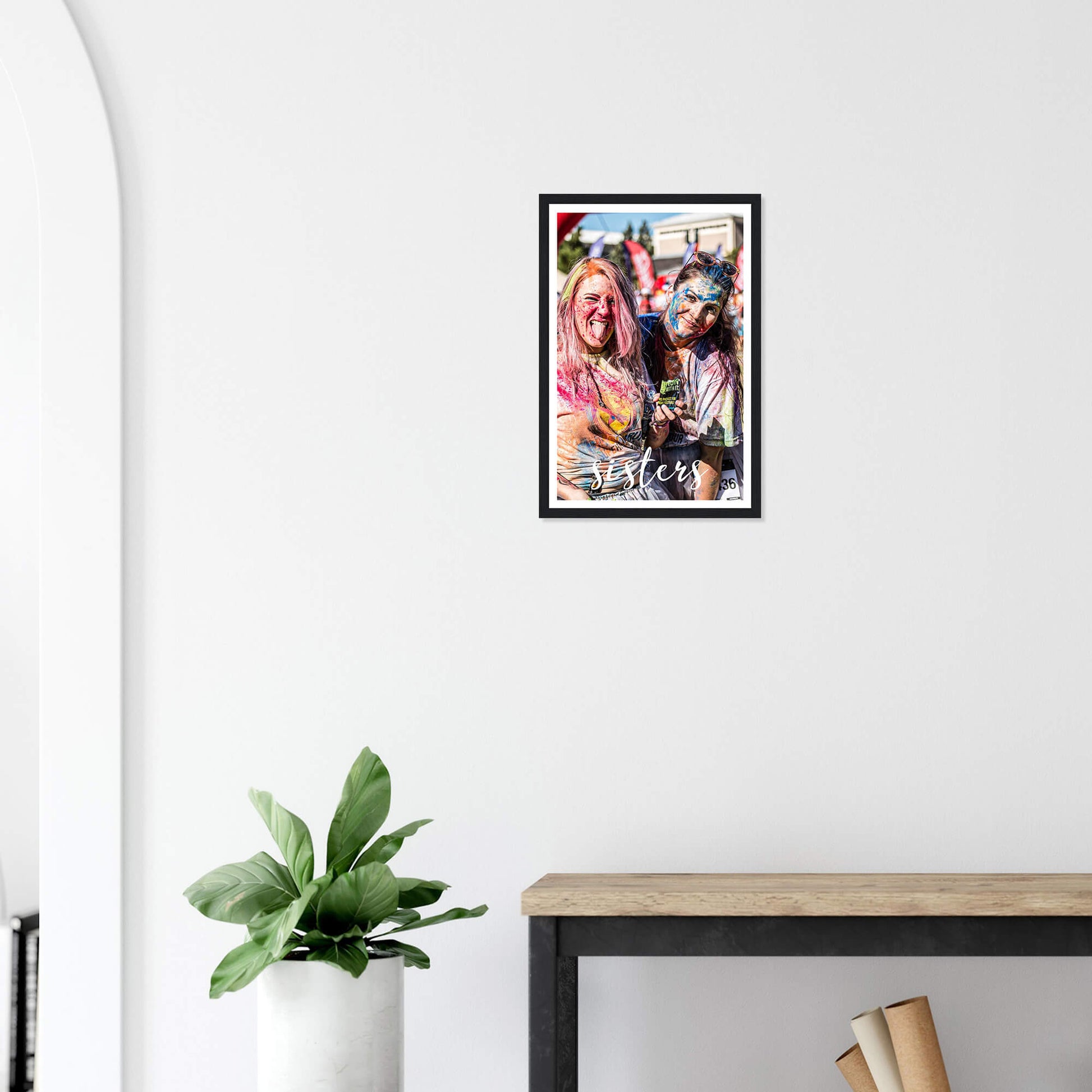 Sisters personalised photo print in black frame 12x18 inches