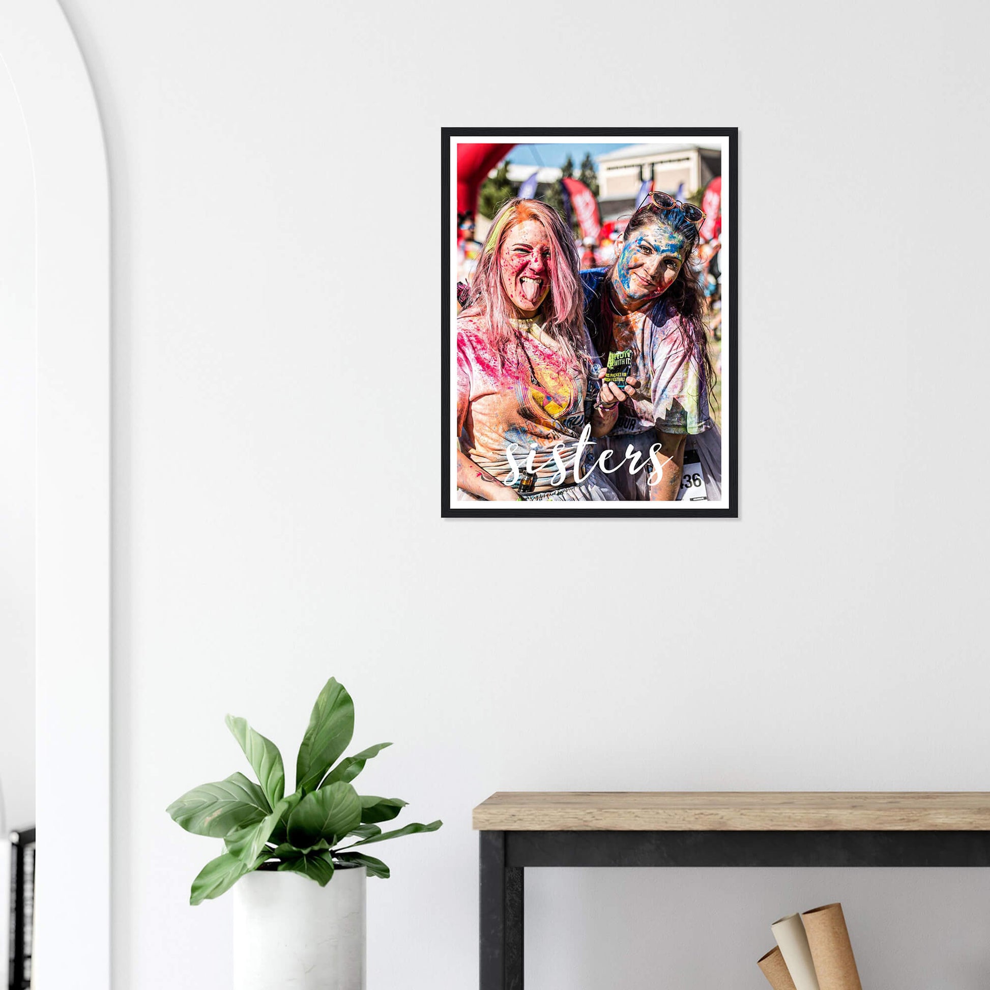 Sisters personalised photo print in black frame 18x24 inches