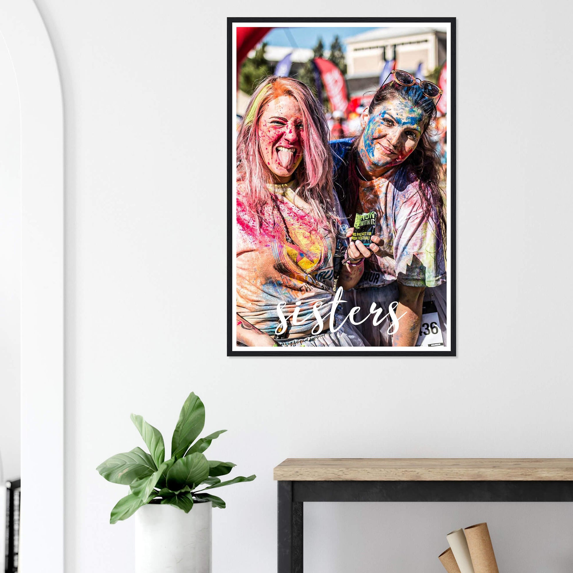 Sisters personalised photo print in black frame 24x36 inches