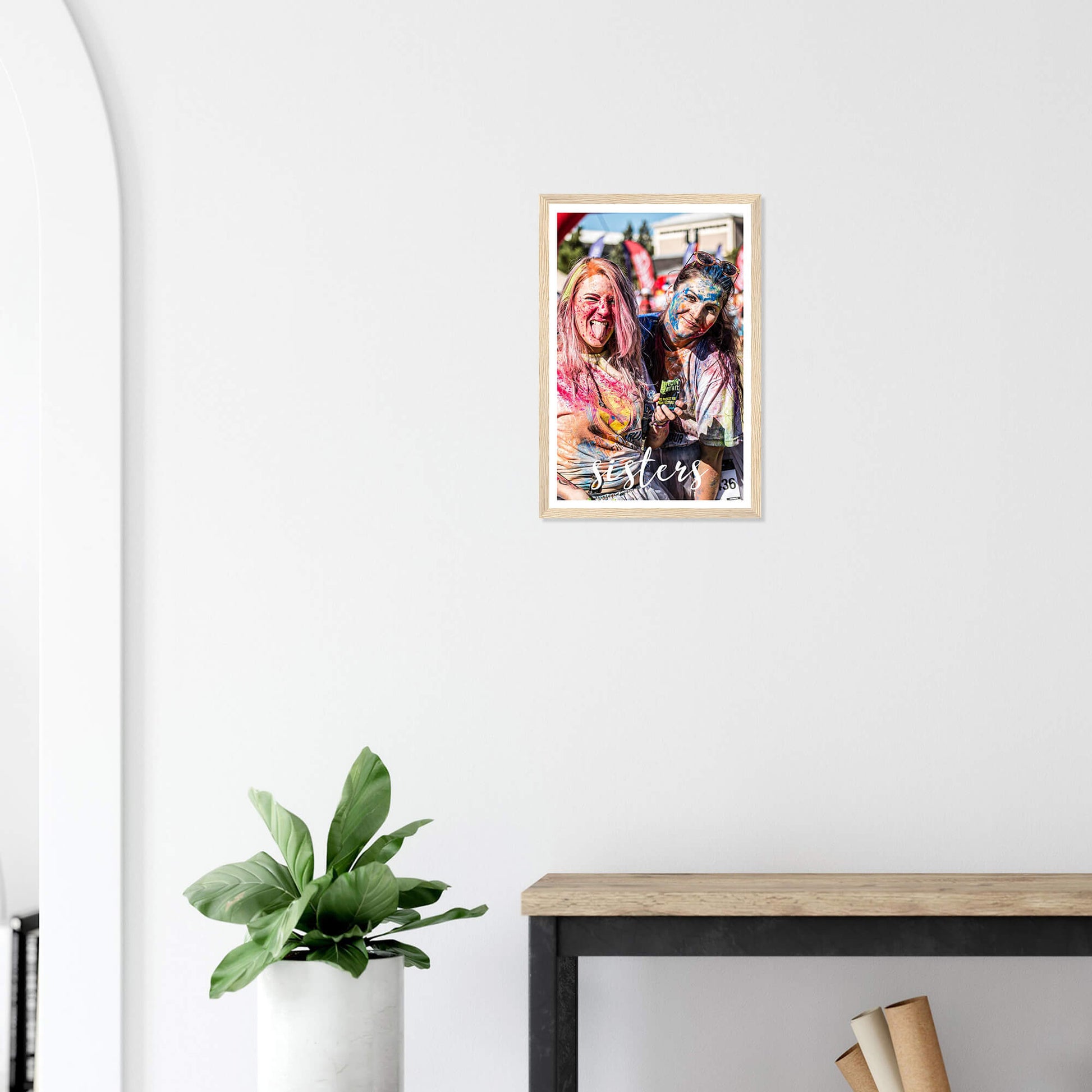 Sisters personalised photo print in wood frame 12x18 inches