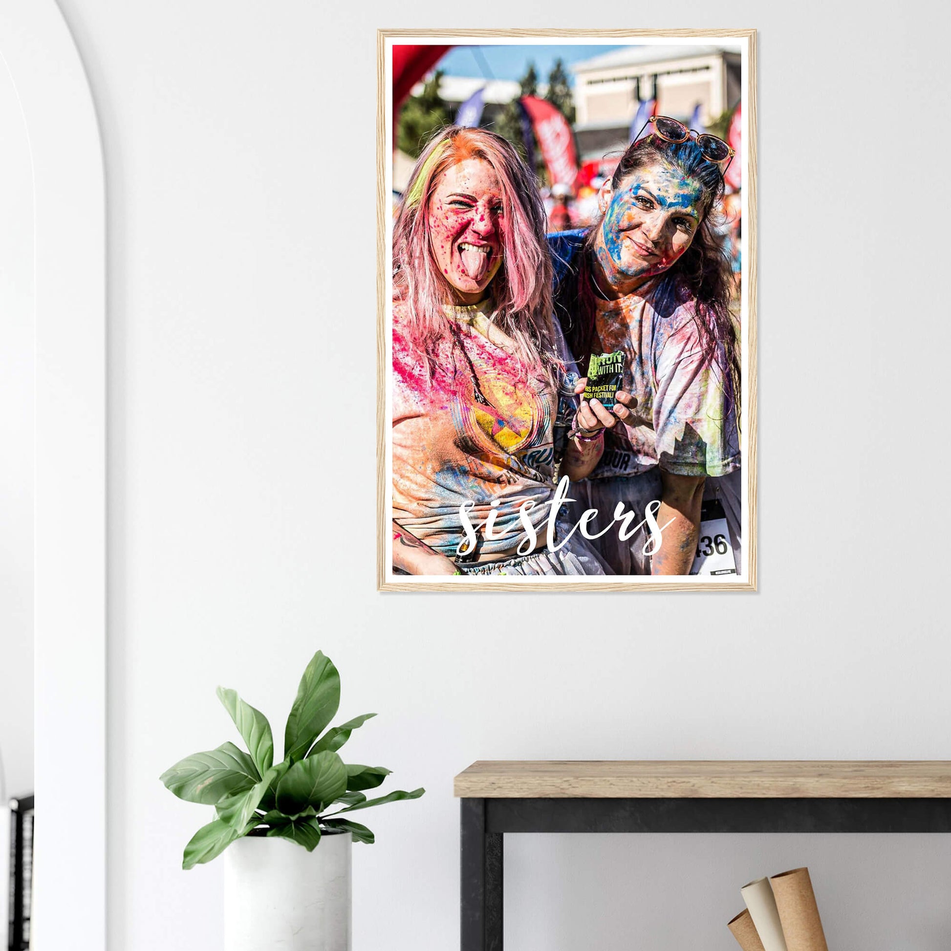 Sisters personalised photo print in wood frame 24x36 inches