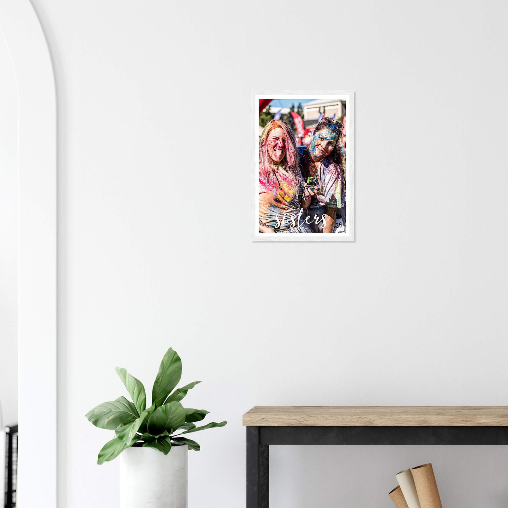 Sisters personalised photo print in white frame 12x18 inches