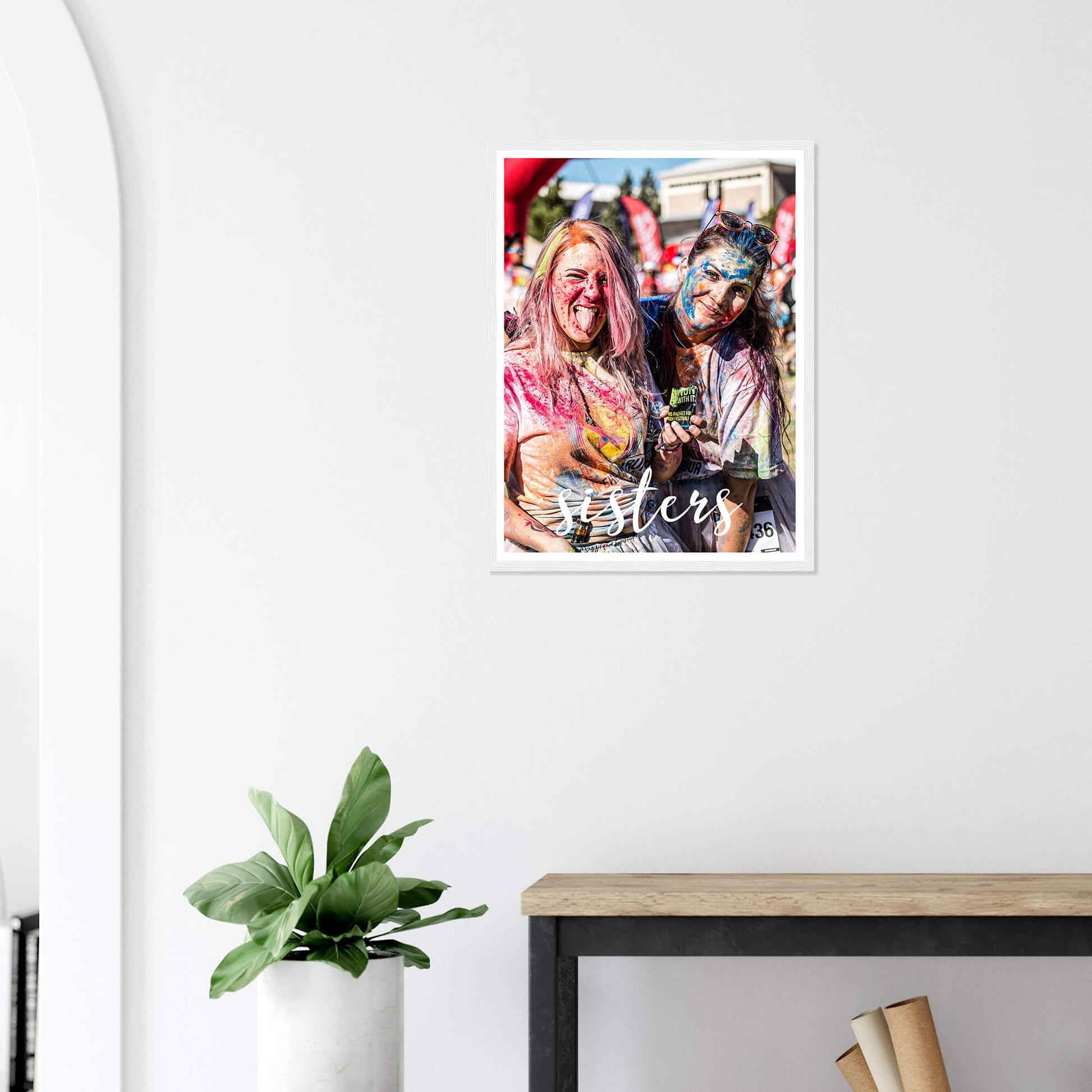 Sisters personalised photo print in white frame 18x24 inches