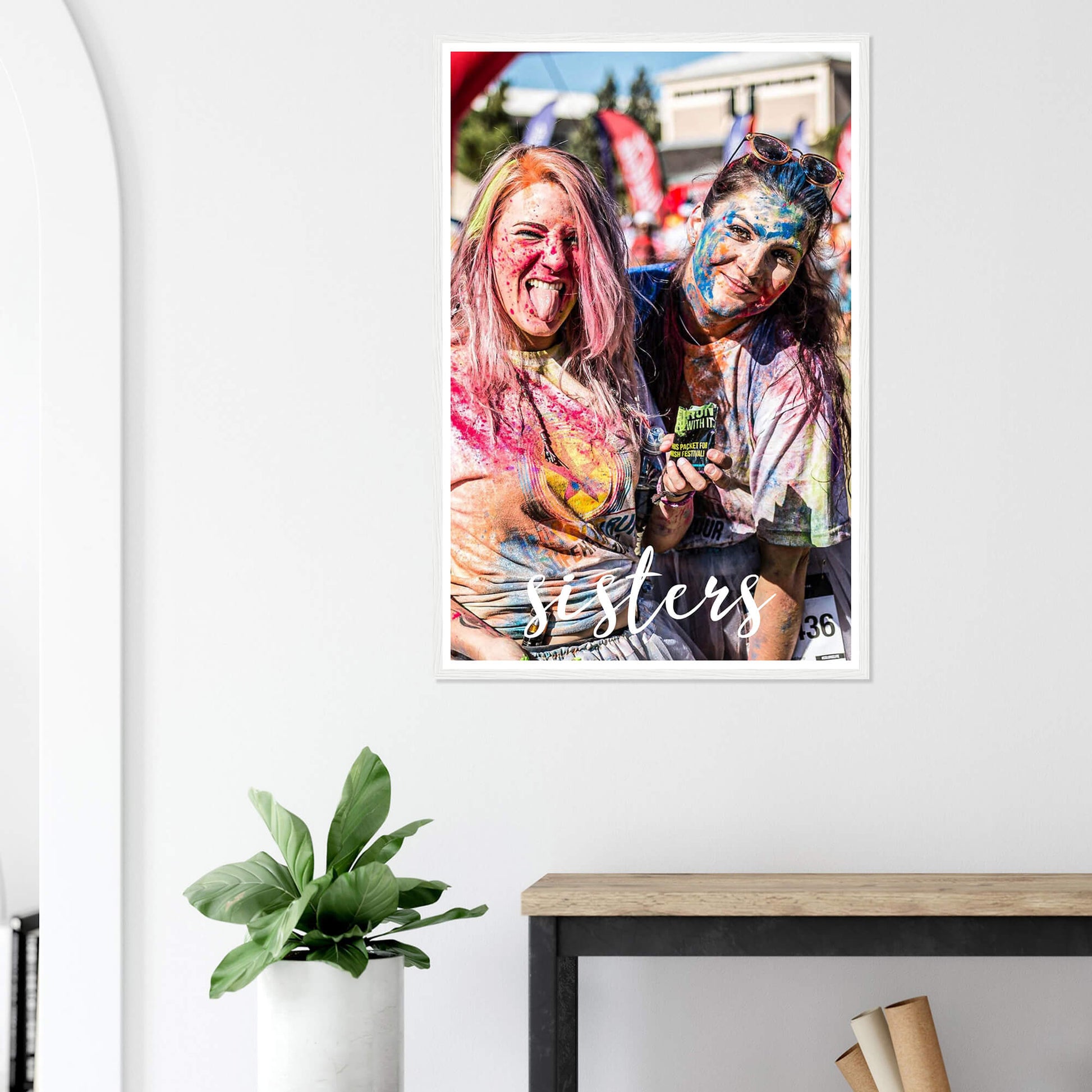 Sisters personalised photo print in white frame 24x36 inches