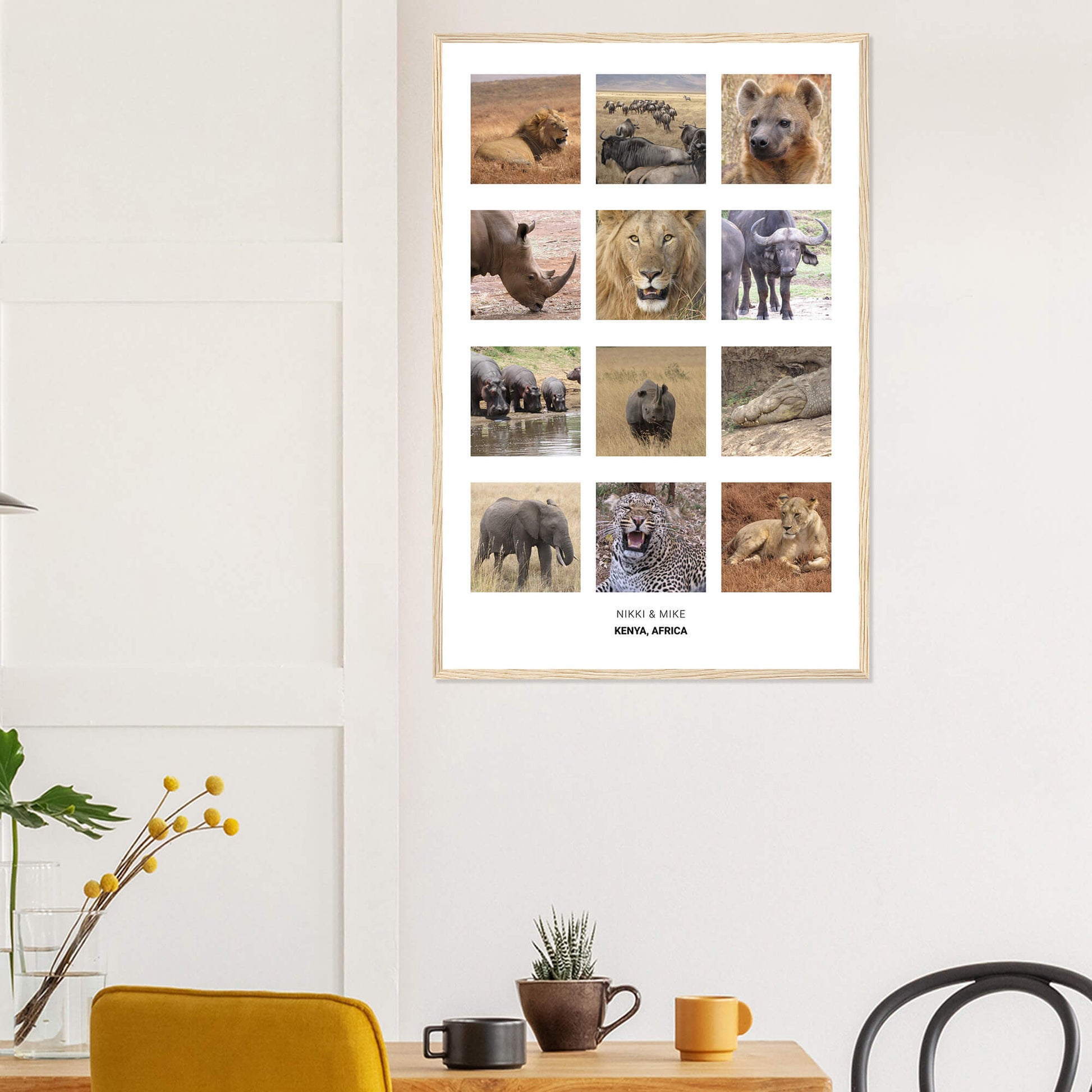 Travel photo collage framed print in wood frame 24x36 inches